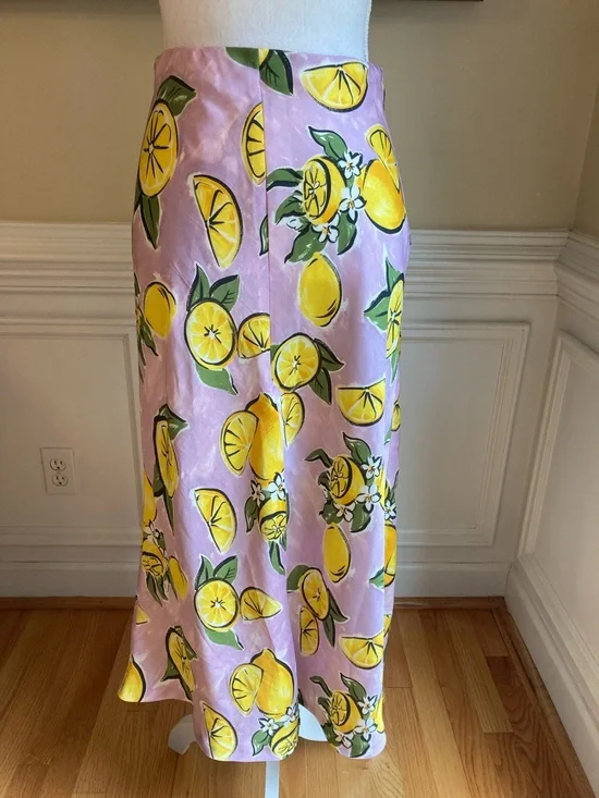 ZARA Lemon Print Satin Midi Skirt - Picture 3 of 14